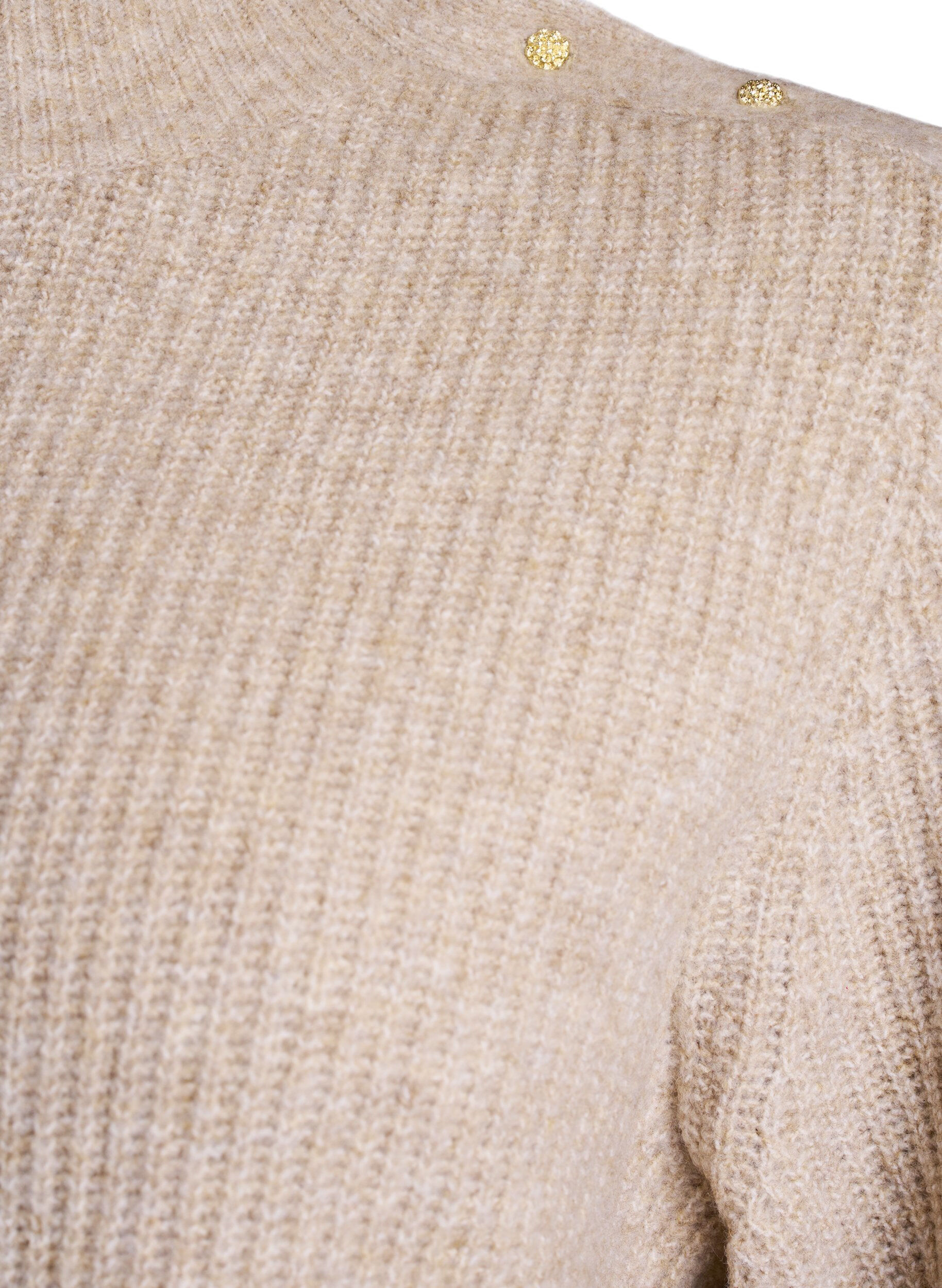 ZizziRibattu neulepusero puff-hihoilla ja napeilla, Beige, Packshot image number 2