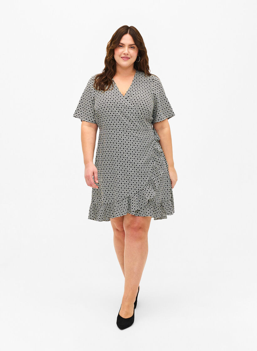 Flash – Lyhythihainen kietaisumekko, Black White Graphic, Model image number 2