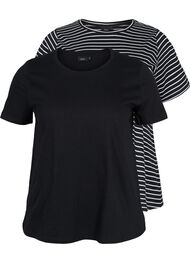2 perus t-paitaa puuvillasta, Black/Black Stripe, Packshot