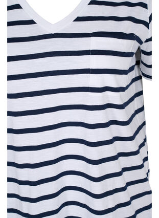 Raidallinen puuvillainen t-paita v-aukolla, White Navy B Stripe, Packshot image number 2