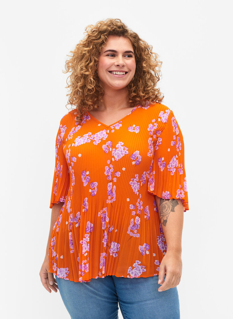 Kukallinen pliseerattu pusero , Exuberance Flower, Model image number 0