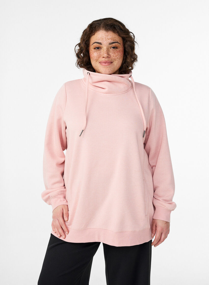 Collegepaita korkealla kauluksella ja taskuilla, Punainen, Model image number 0