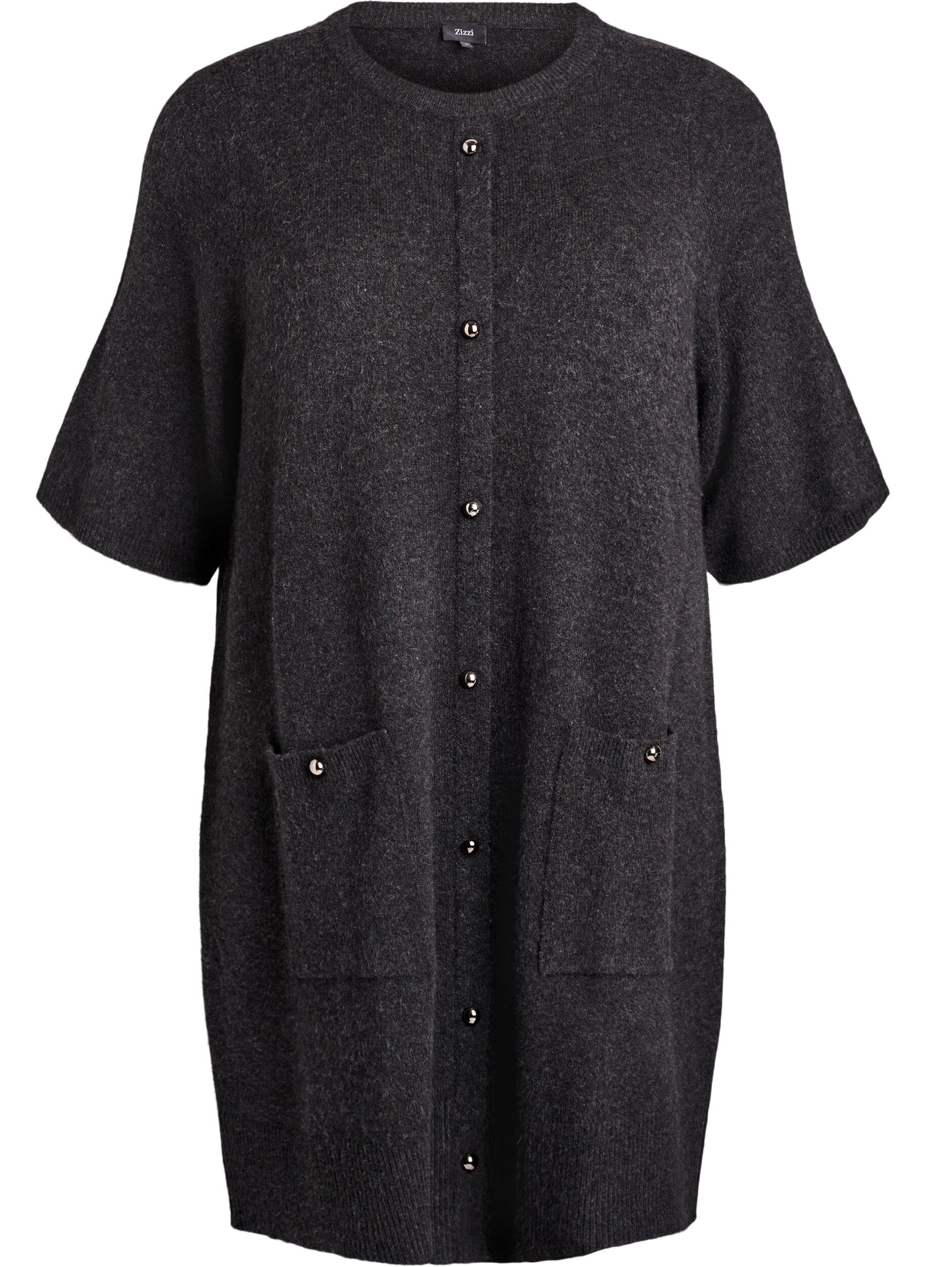 Zizzi Lyhyt neulemekko lyhyill&auml; hihoilla ja pallonapeilla, Harmaa, Packshot image number 0
