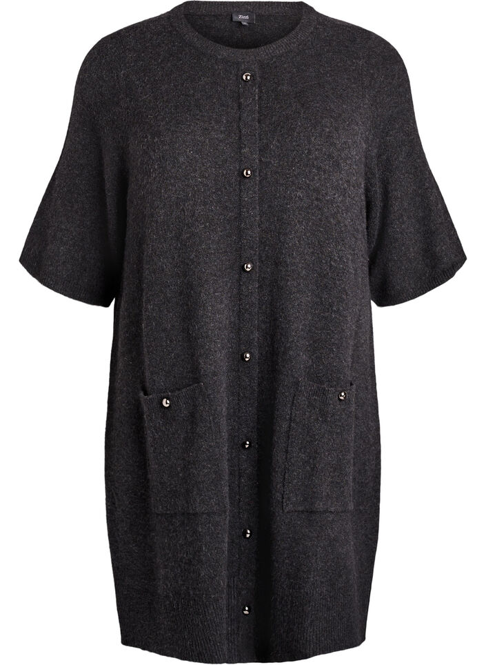 Lyhyt neulemekko lyhyillä hihoilla ja pallonapeilla, Harmaa, Packshot image number 0