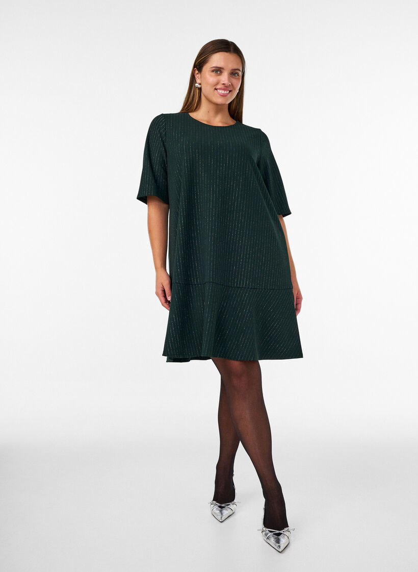 Lyhyt A-linjainen mekko kimalteraidoilla, Vihre&auml;, Model image number 1