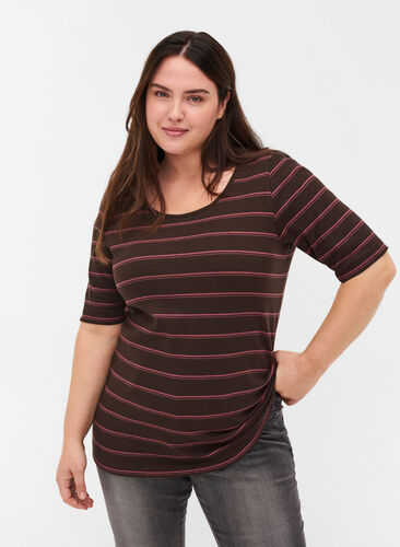 Raidallinen t-paita puuvillaa ribbauksella, Mole Stripe, Model image number 0