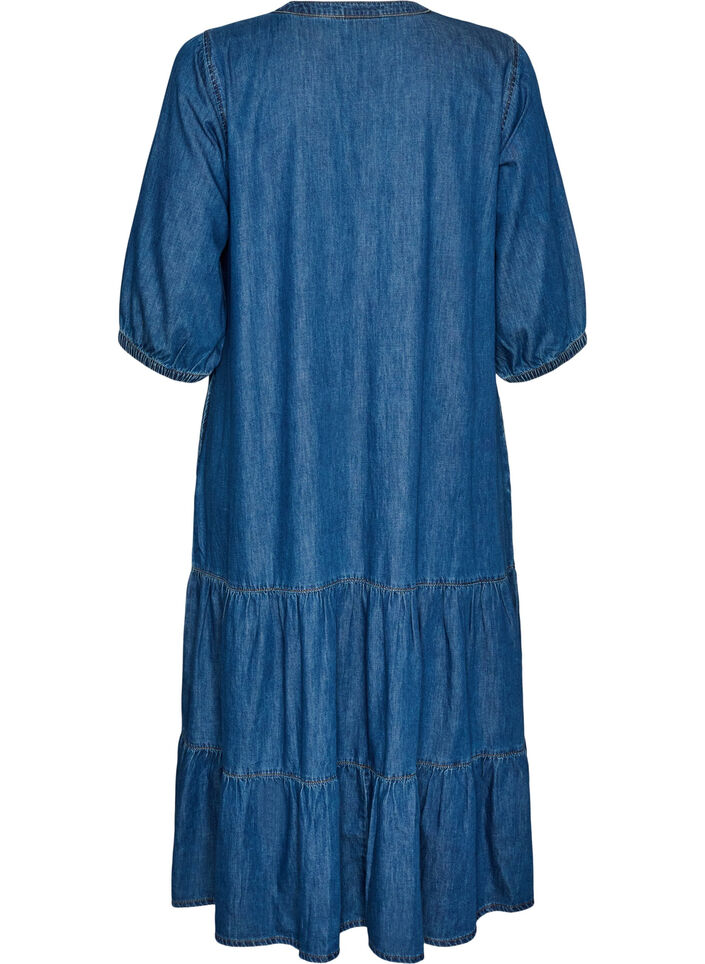 Denim-maximekko r&ouml;yhel&ouml;kerroksilla, Sininen, Packshot image number 1