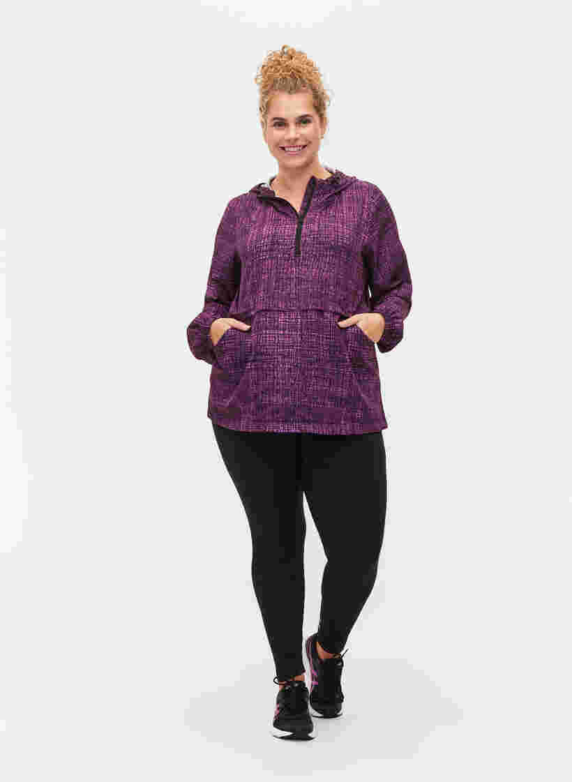 Sporttinen anorakki vetoketjulla ja taskuilla, Square Purple Print, Model image number 2