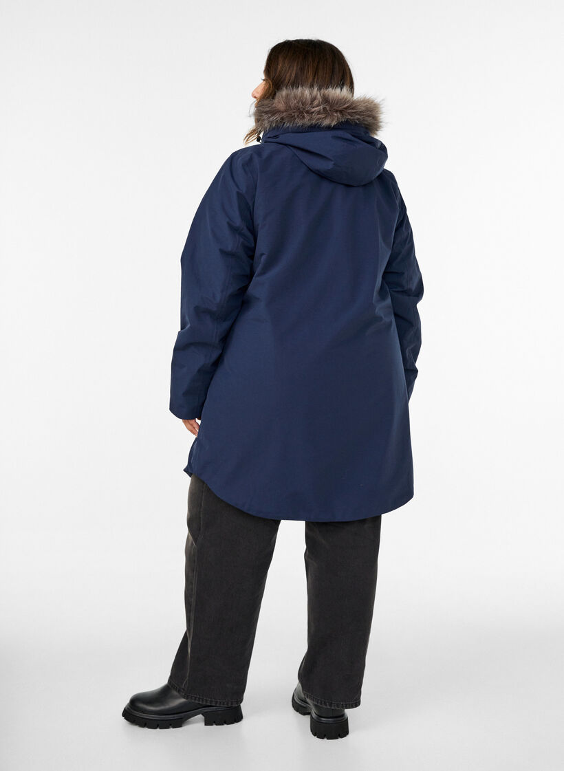 Vedenpit&auml;v&auml; hupullinen parka, Sininen, Model image number 2