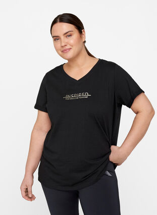 Puuvillainen t-paita treeniin painatuksella, Black Inspired, Model image number 0