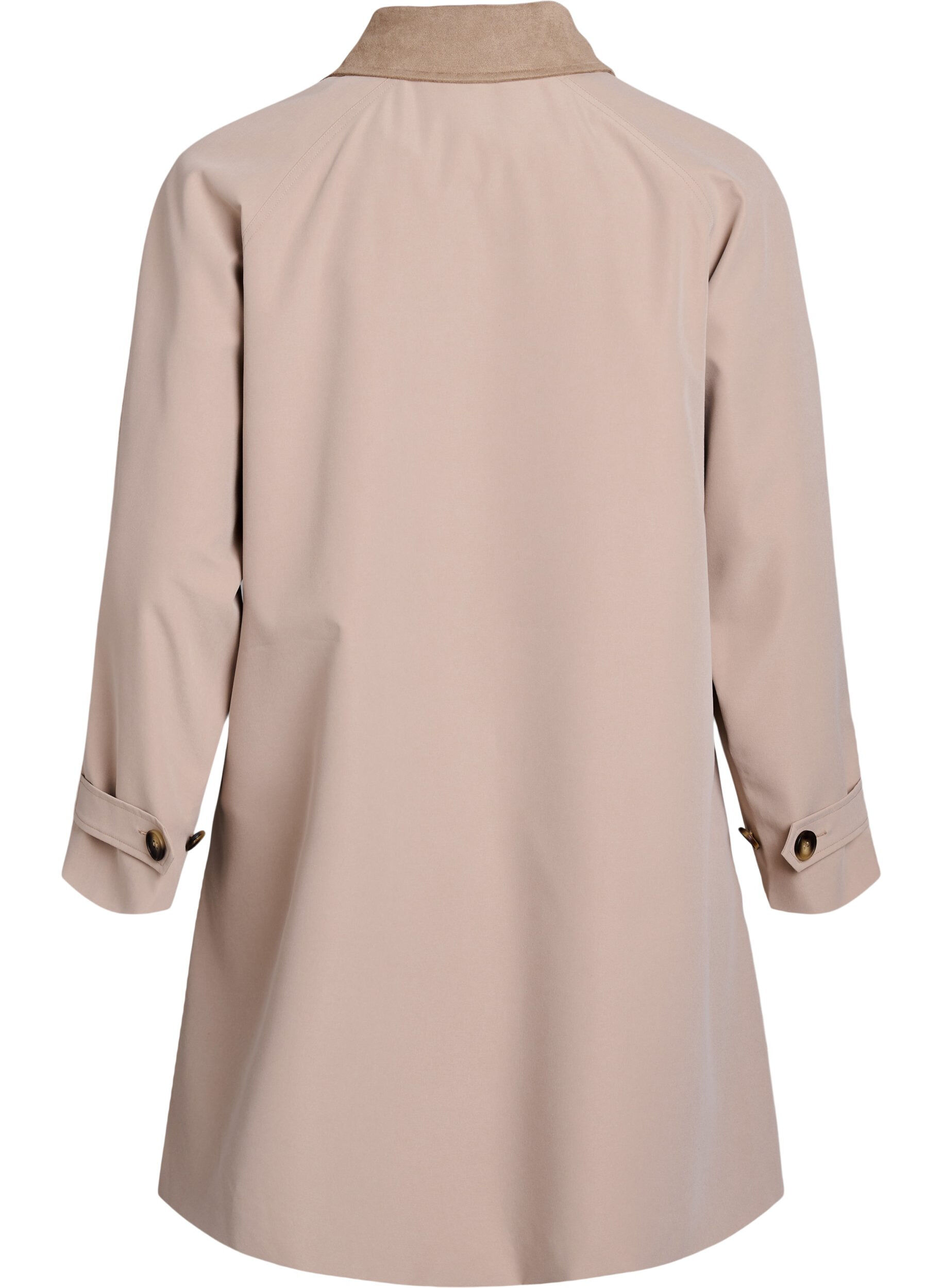 Zizzi Kev&auml;ttakki tekonahkakauluksella ja piilonapitus, Beige, Packshot image number 1