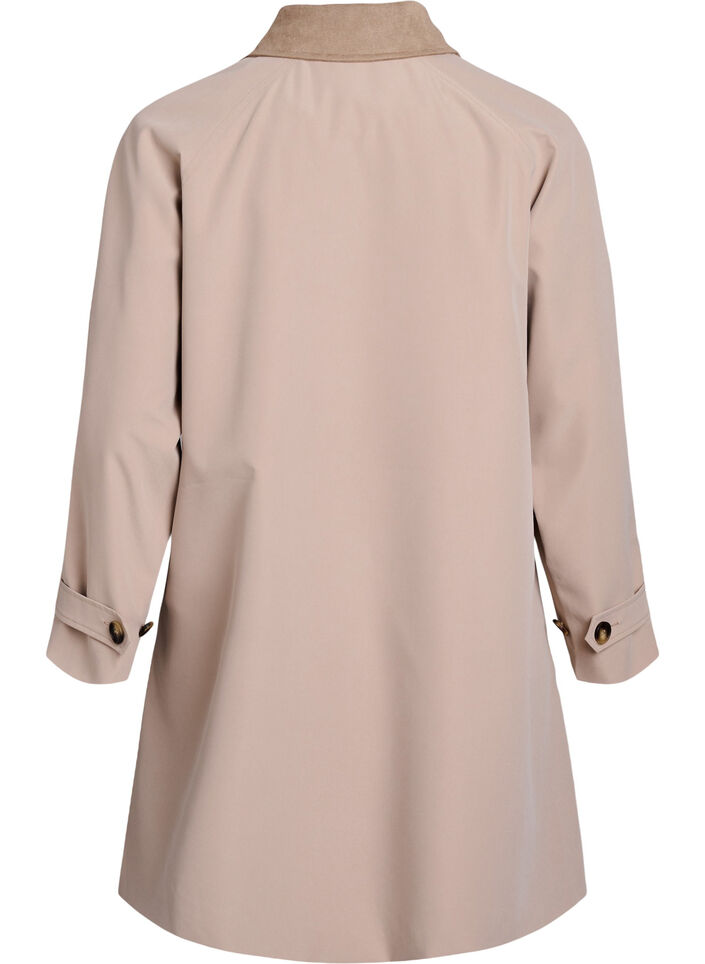 Kev&auml;ttakki tekonahkakauluksella ja piilonapitus, Beige, Packshot image number 1