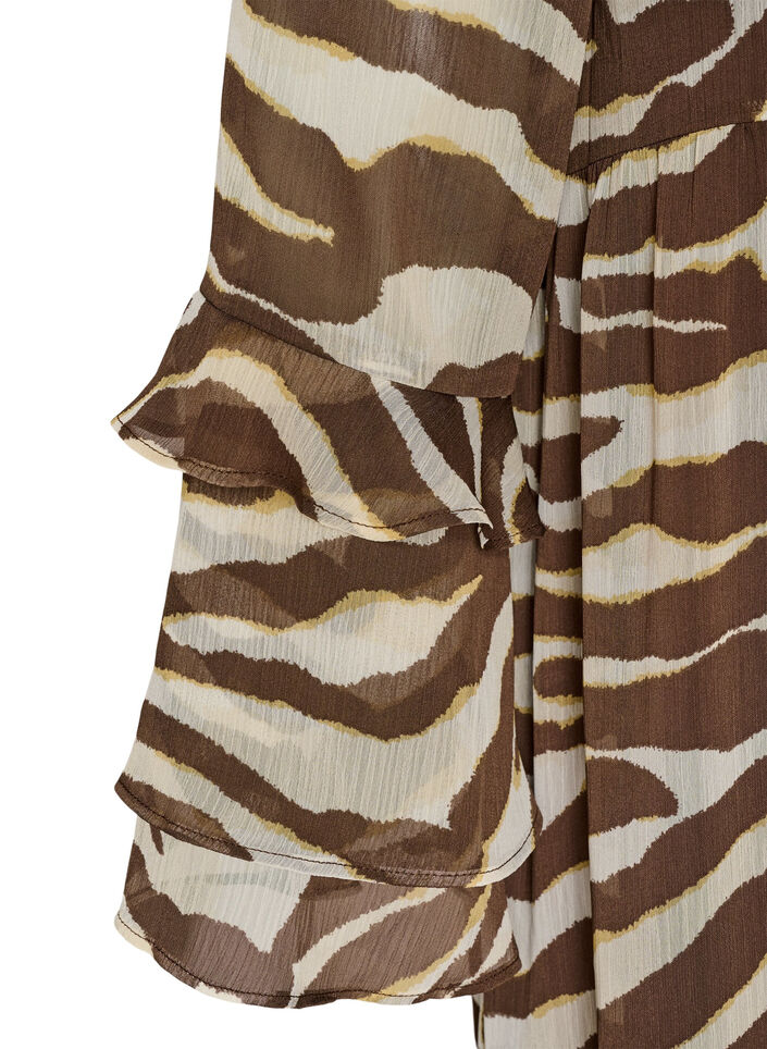 Mekko r&ouml;yhel&ouml;yksityiskohdilla ja V-p&auml;&auml;ntiell&auml;, Ruskea, Packshot image number 3