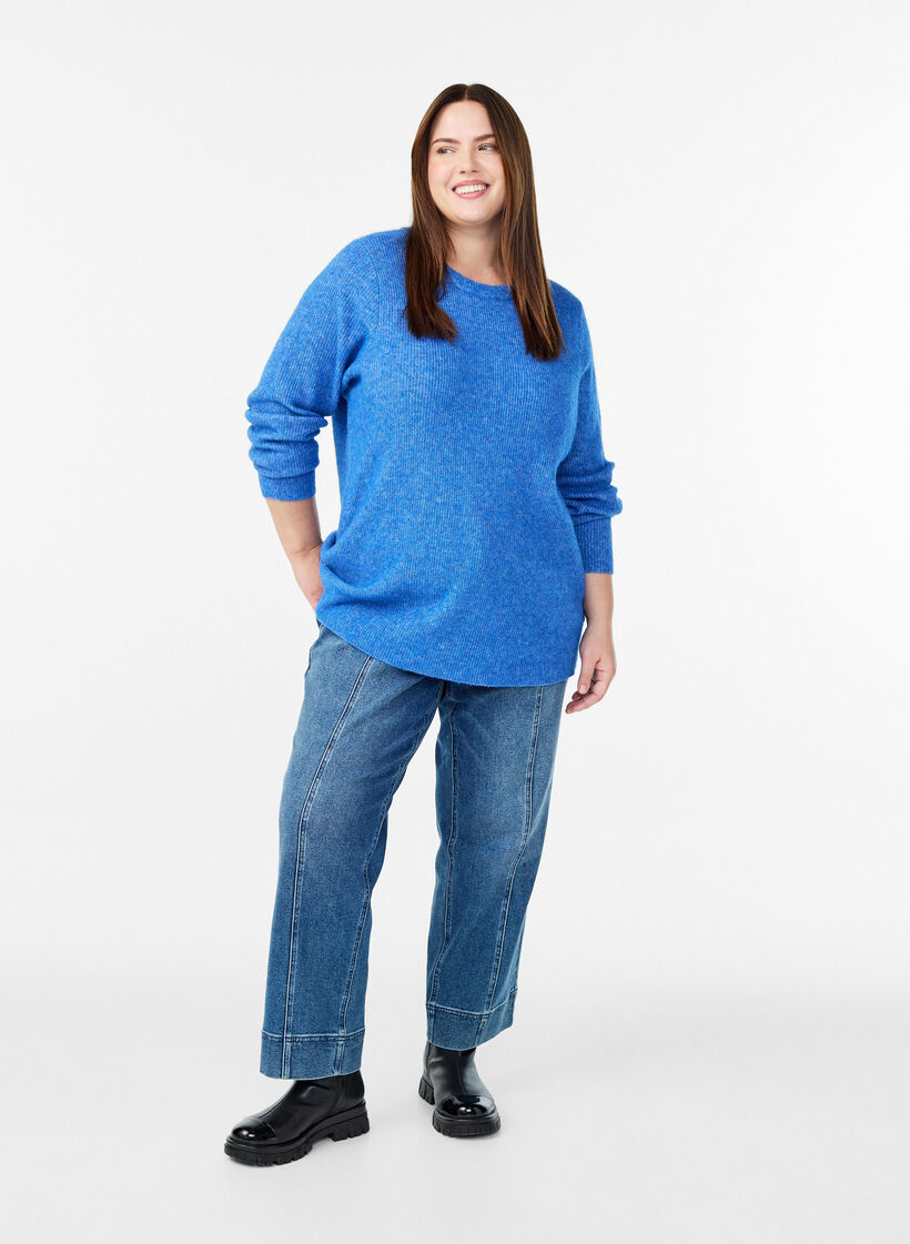 Melange-neulepusero py&ouml;re&auml;ll&auml; p&auml;&auml;ntiell&auml;, Sininen, Model image number 1