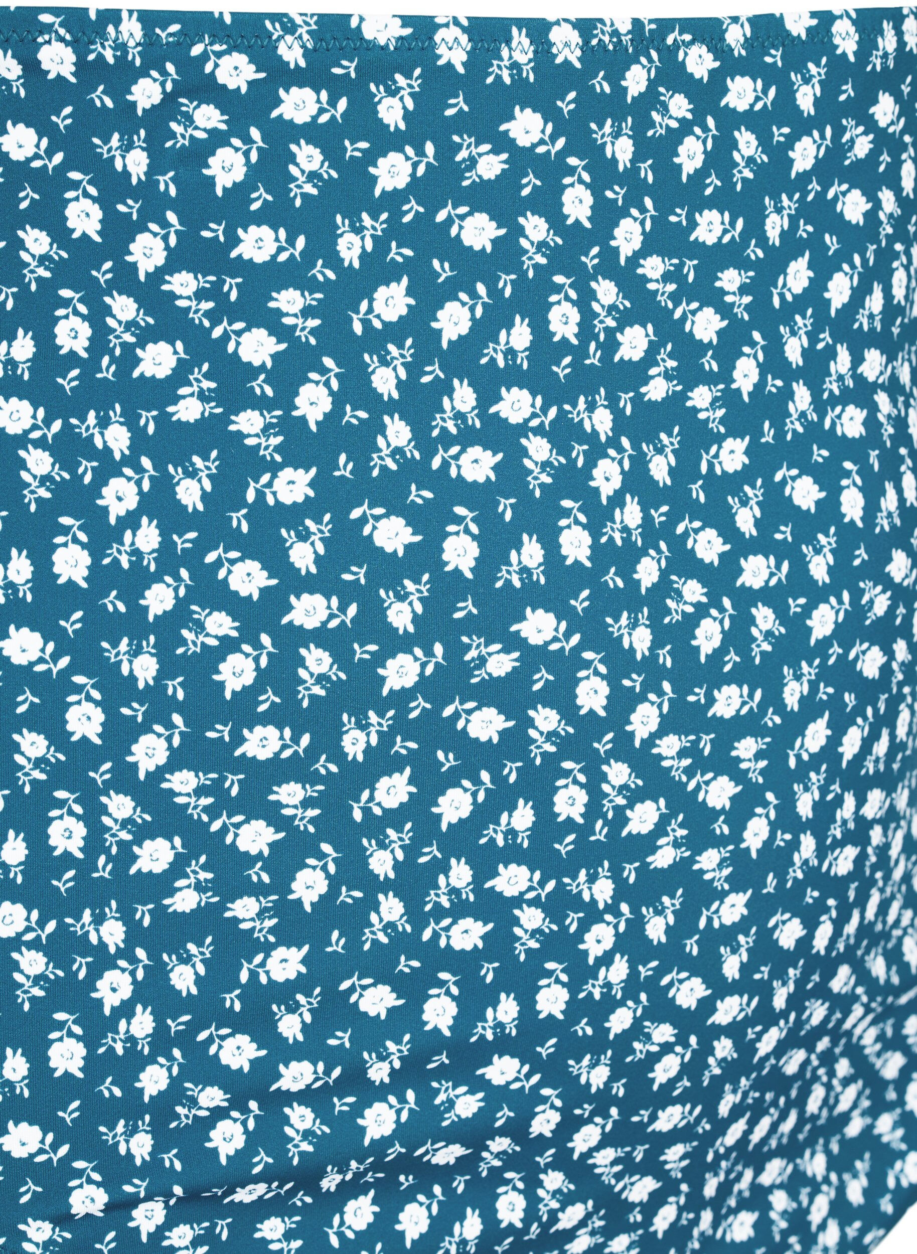 Zizzi Korkeavy&ouml;t&auml;r&ouml;inen bikinihousu kukkakuviolla, Sininen, Packshot image number 2