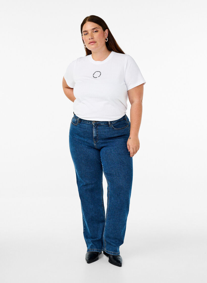 Puuvillainen T-paita kirjontayksityiskohdilla, Valkoinen, Model image number 1