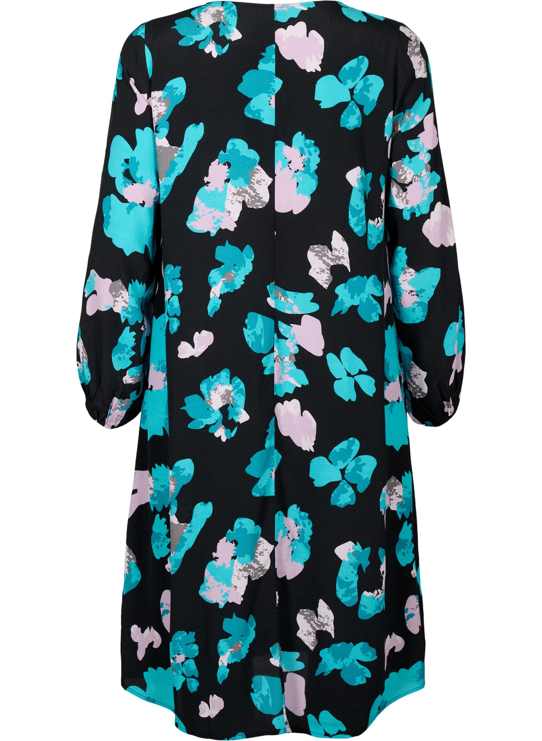 Zizzi Kuvioitu pitk&auml;hihainen viskoosimekko, Blue AOP, Packshot image number 1