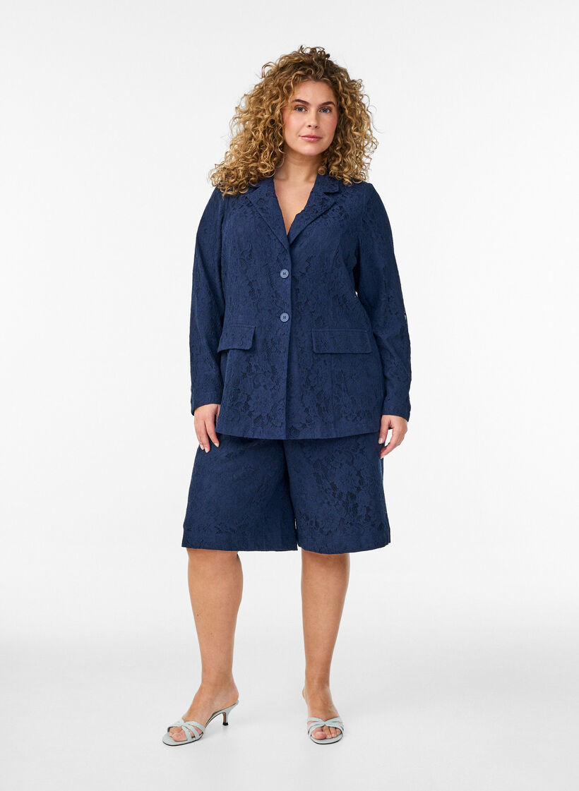 Pitsinen bleiseri napituksella, Sininen, Model image number 1