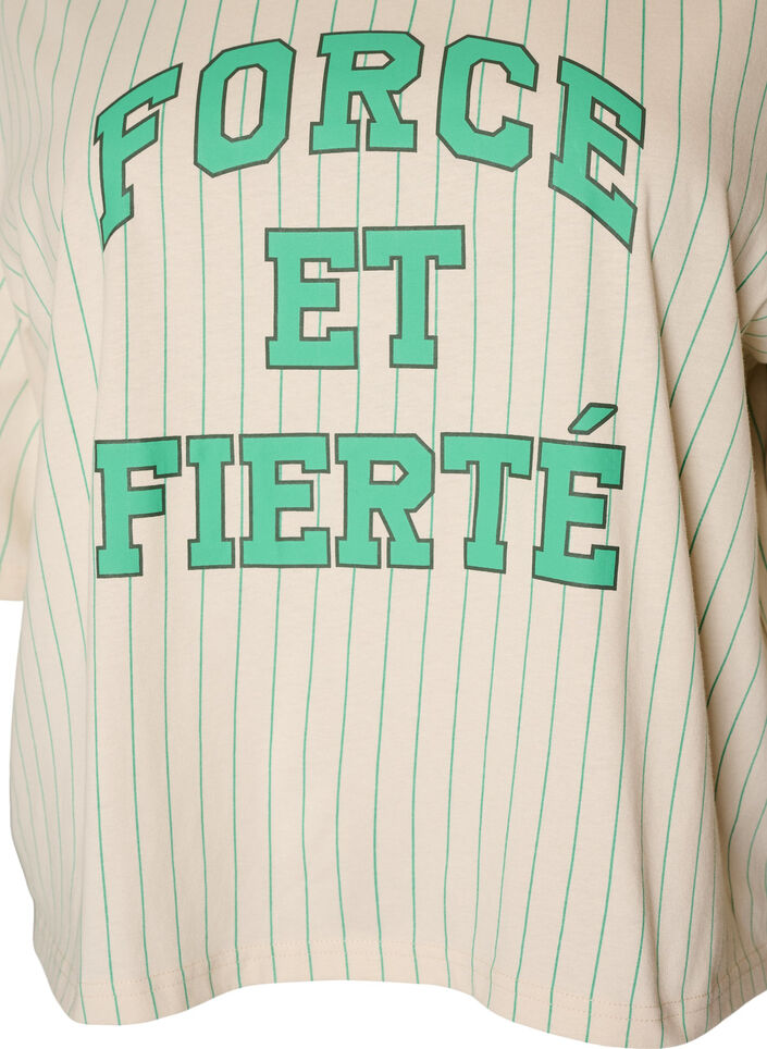 Boxy T-paita raidoilla ja statement-printill&auml;, Vanilja, Packshot image number 2