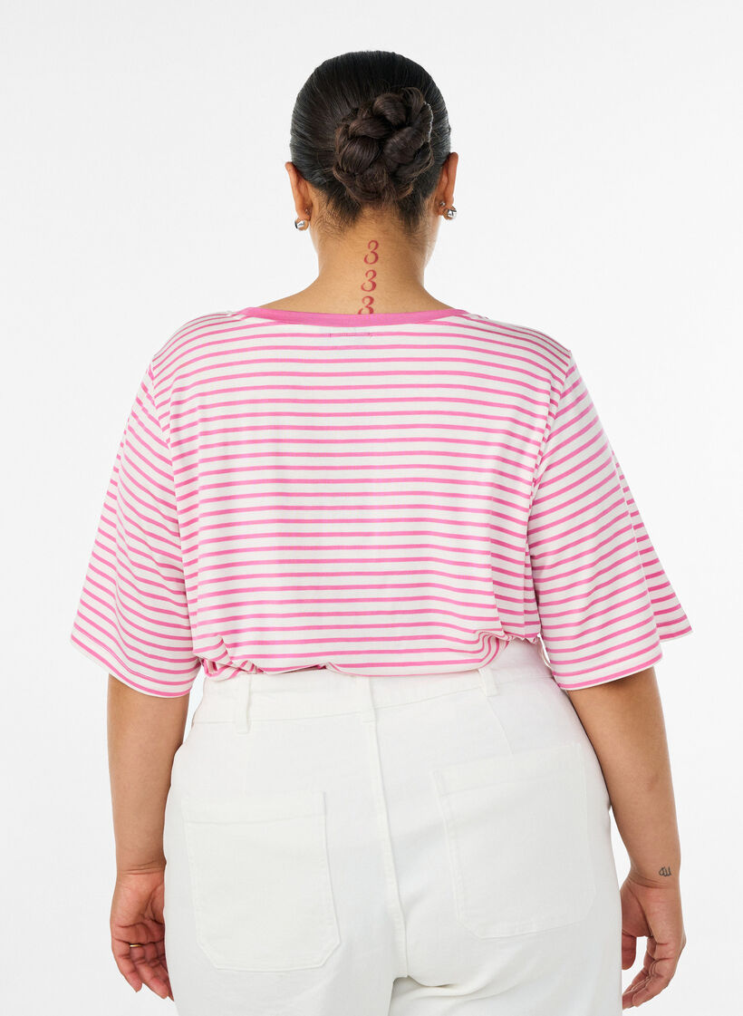 T-paita TENCEL&trade; Lyocellista ja raidoilla, Vaaleanpunainen, Model image number 2