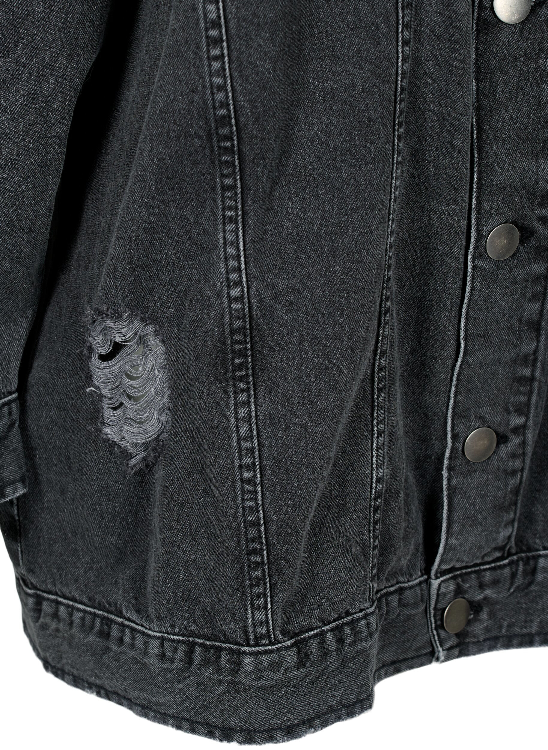 Zizzi V&auml;lj&auml; farkkutakki kulutuksilla, Dark Grey Denim, Packshot image number 3