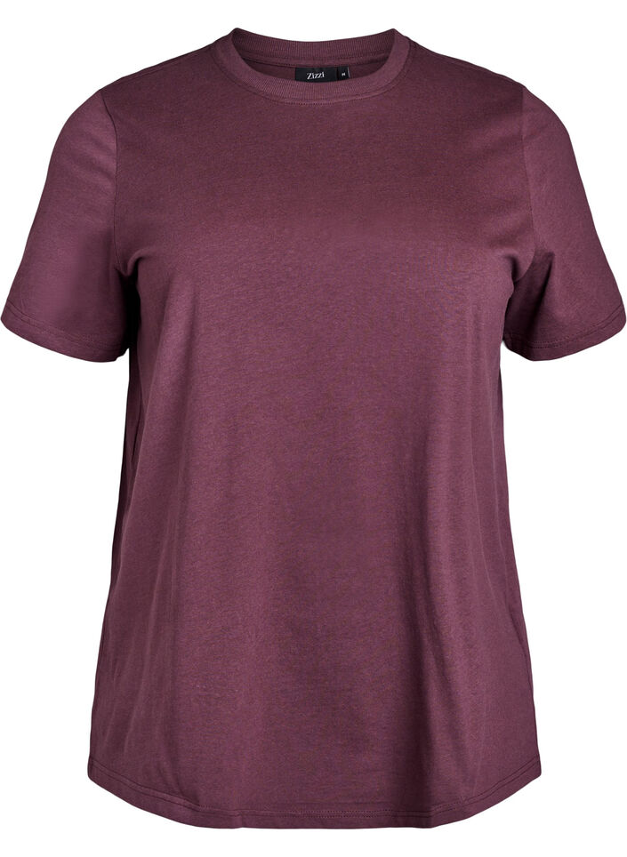 Puuvillainen perus-T-paita, jossa on py&ouml;re&auml; kaula-aukko, Tumma Bordeaux, Packshot image number 0