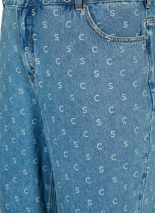 Vajaamittaiset farkut, printillä ja korkealla vyötäröllä, Blue denim, Packshot image number 2