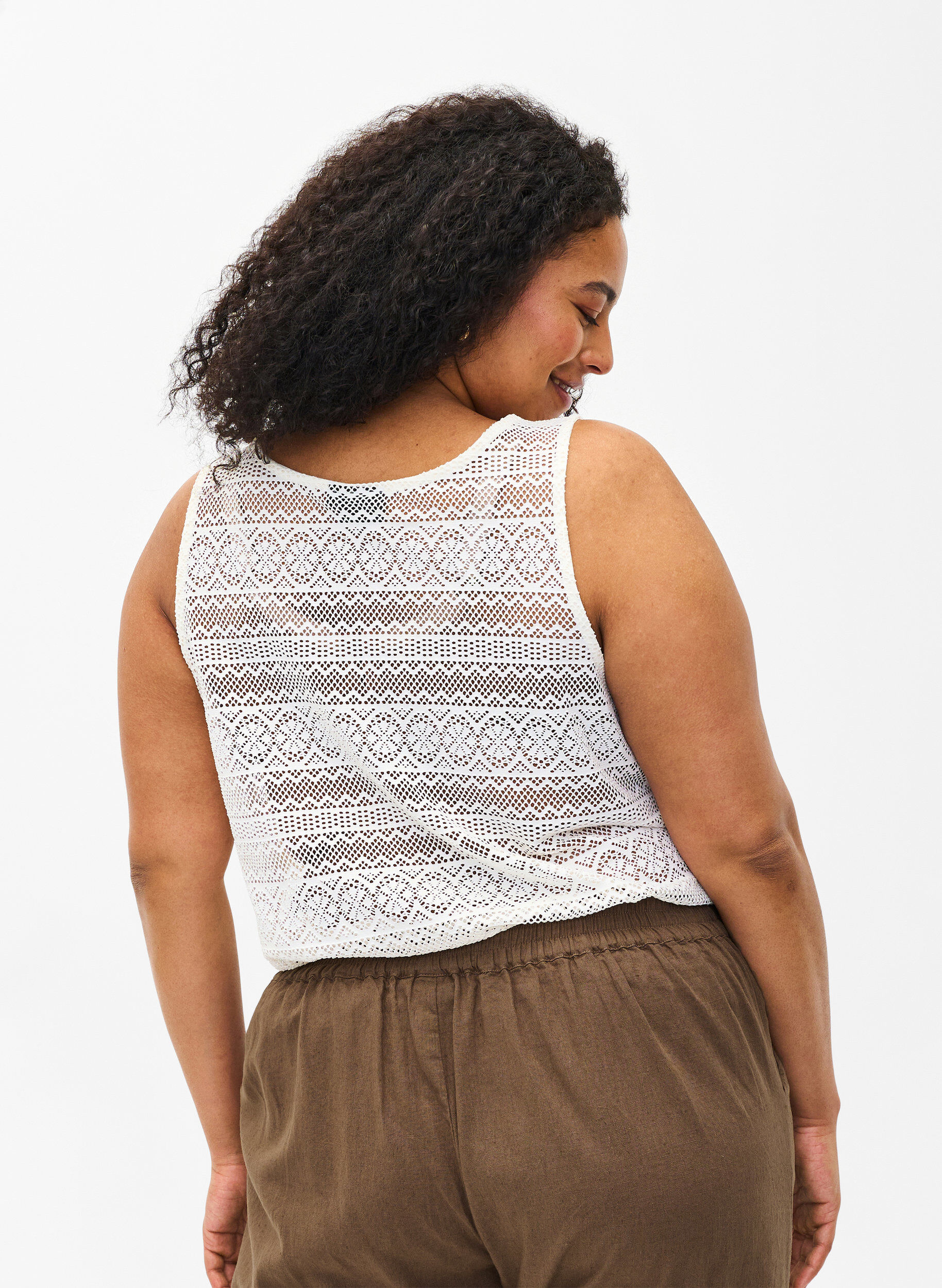 Zizzi Hihaton yl&auml;osa reik&auml;kuvioinnilla, Off White, Model image number 1