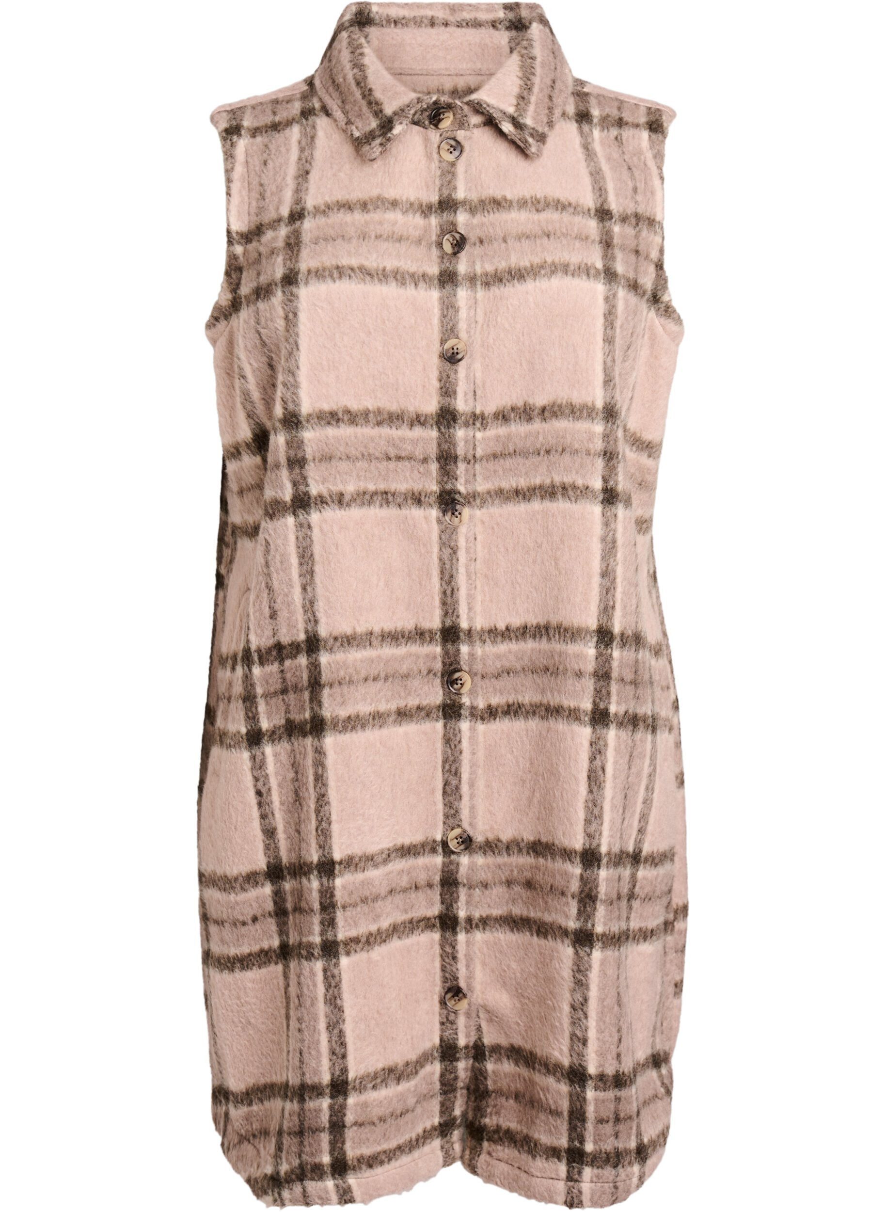 Pitk&auml; ruudullinen liivi harjatusta materiaalista