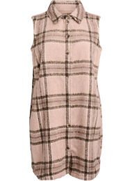 Pitkä ruudullinen liivi harjatusta materiaalista, Beige