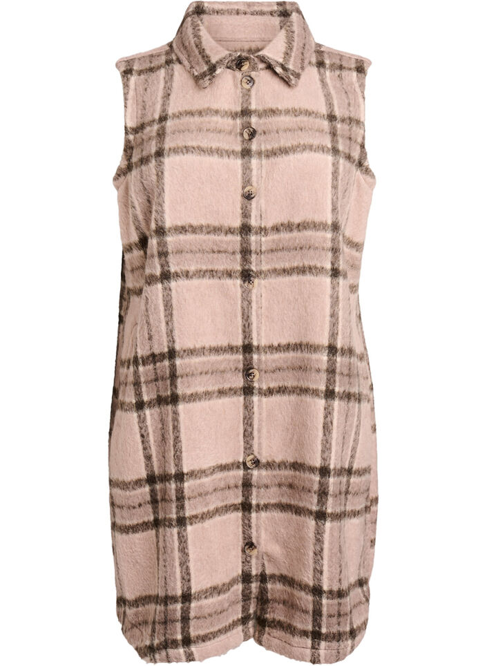 Pitkä ruudullinen liivi harjatusta materiaalista, Beige, Packshot image number 0