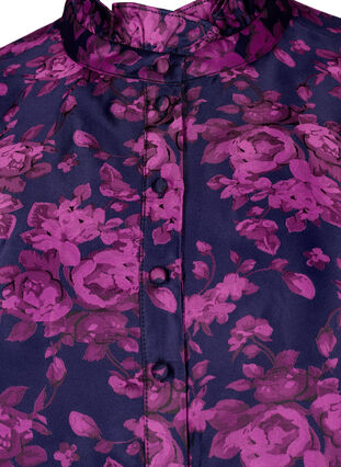 Kukkakuvioitu röyhelöpusero jakardikangasta, Dark Blue Pink, Packshot image number 2