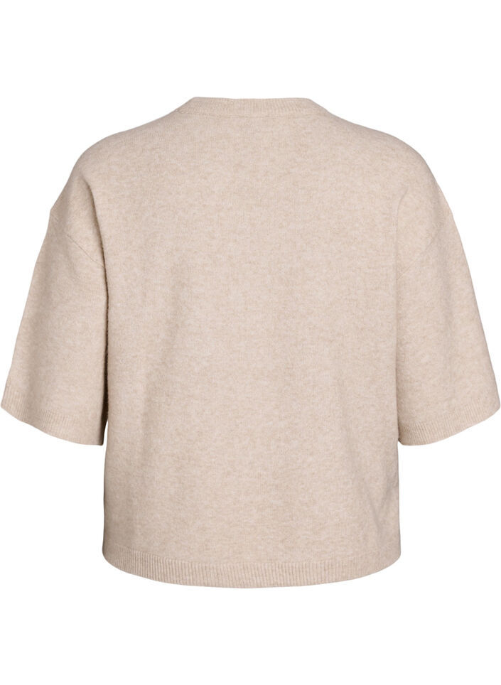 V&auml;lj&auml; neulepusero, jossa on lyhyet hihat, Beige, Packshot image number 1