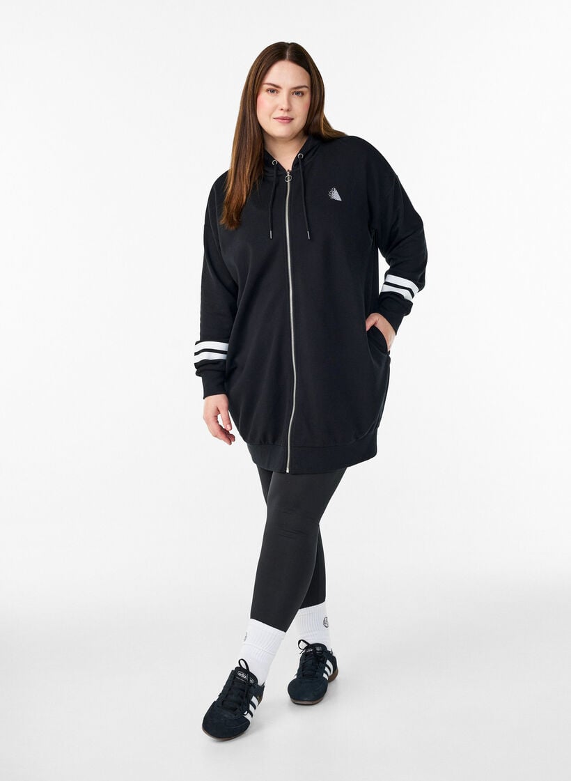 Pitkä swetarineuletakki printtiyksityiskohdilla, Musta, Model image number 1