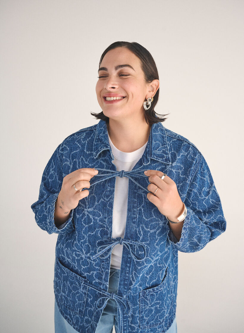 Farkkutakki solmittavalla kiinnityksellä ja taskuilla, Blue Denim Destroy, Image image number 0