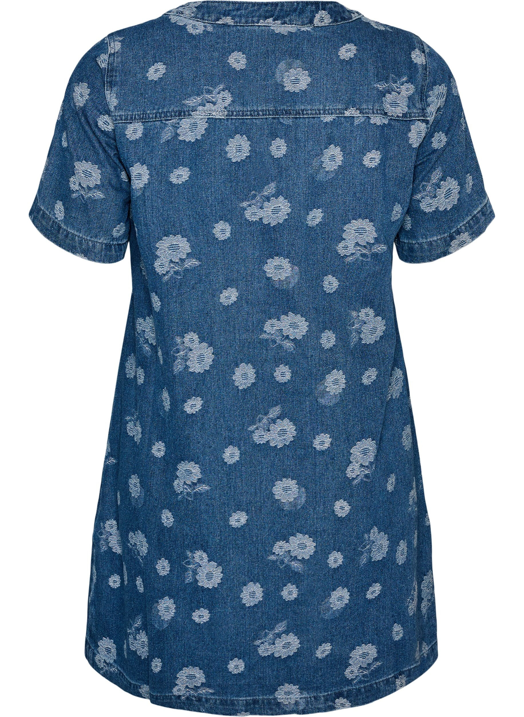 ZizziA-linjainen farkkumekko kukkakuviolla, Sininen, Packshot image number 1