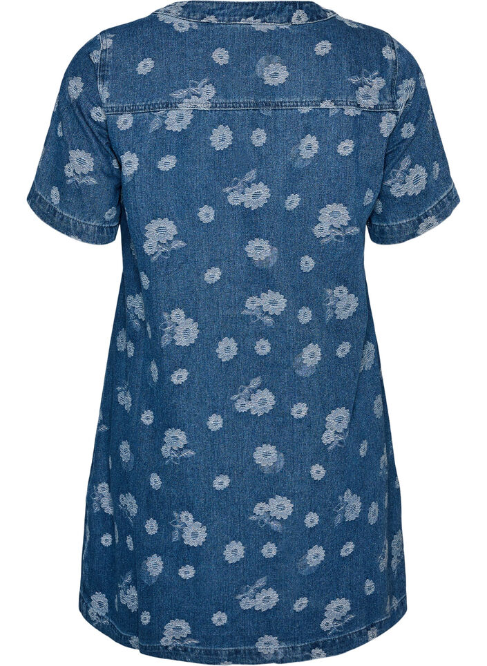 A-linjainen farkkumekko kukkakuviolla, Sininen, Packshot image number 1