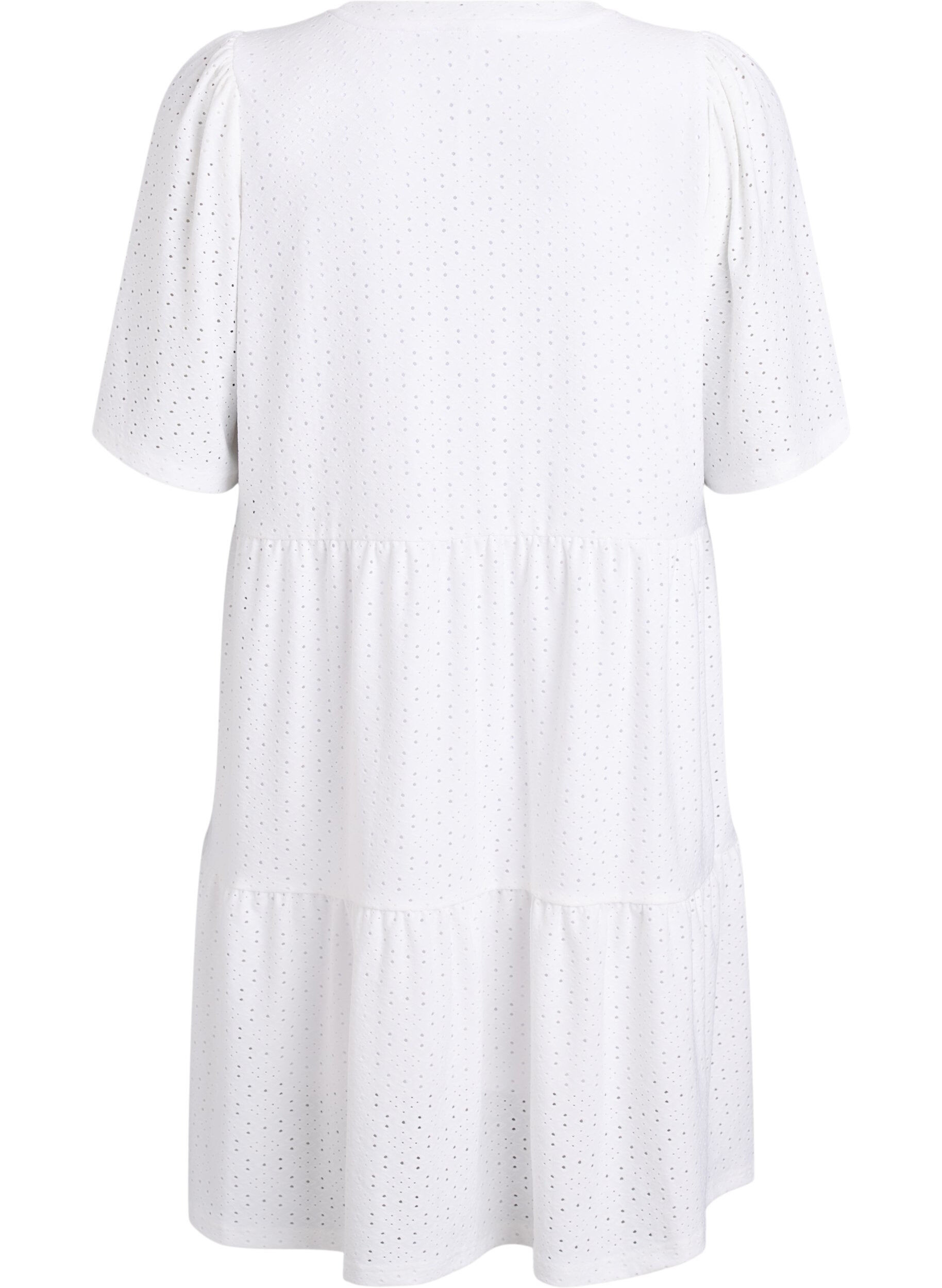 ZizziLyhyt mekko pitsikuviolla ja kerrostetulla helmalla, Valkoinen, Packshot image number 1