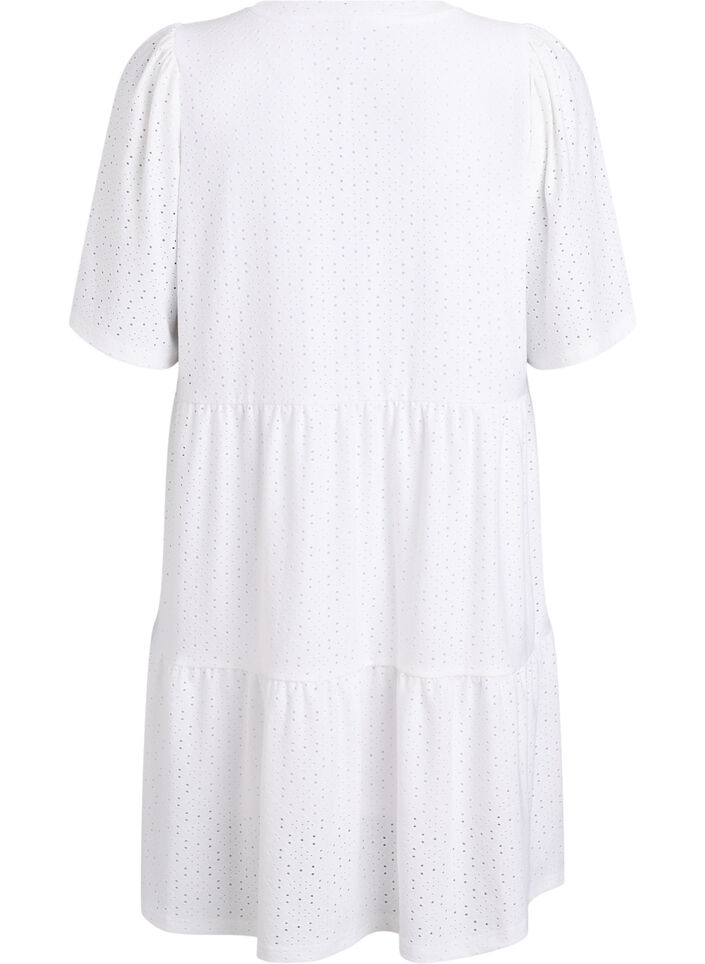 Lyhyt mekko pitsikuviolla ja kerrostetulla helmalla, Valkoinen, Packshot image number 1
