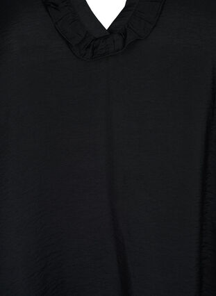 Viskoosipusero puhvihihoilla ja röyhelöllä, Black, Packshot image number 2