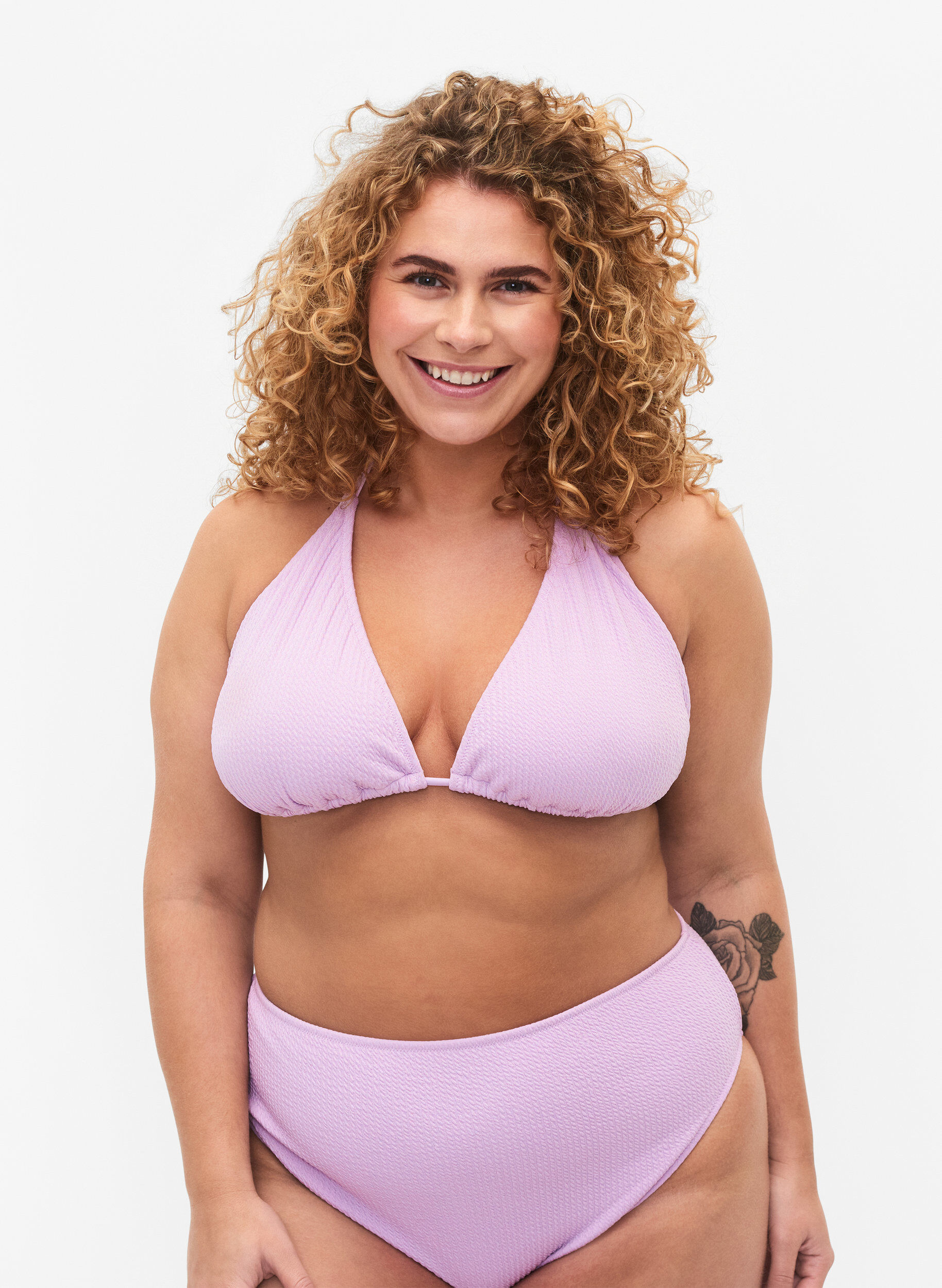 Zizzi Kreppikuosiset kolmiomalliset bikinirintaliivit, Violetti, Model image number 0