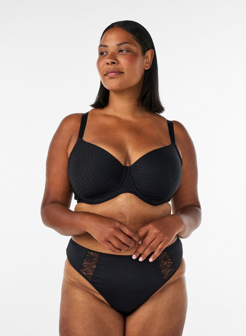 Topatut mikrokuiturintaliivit ruutukuviolla, Musta, Model image number 1