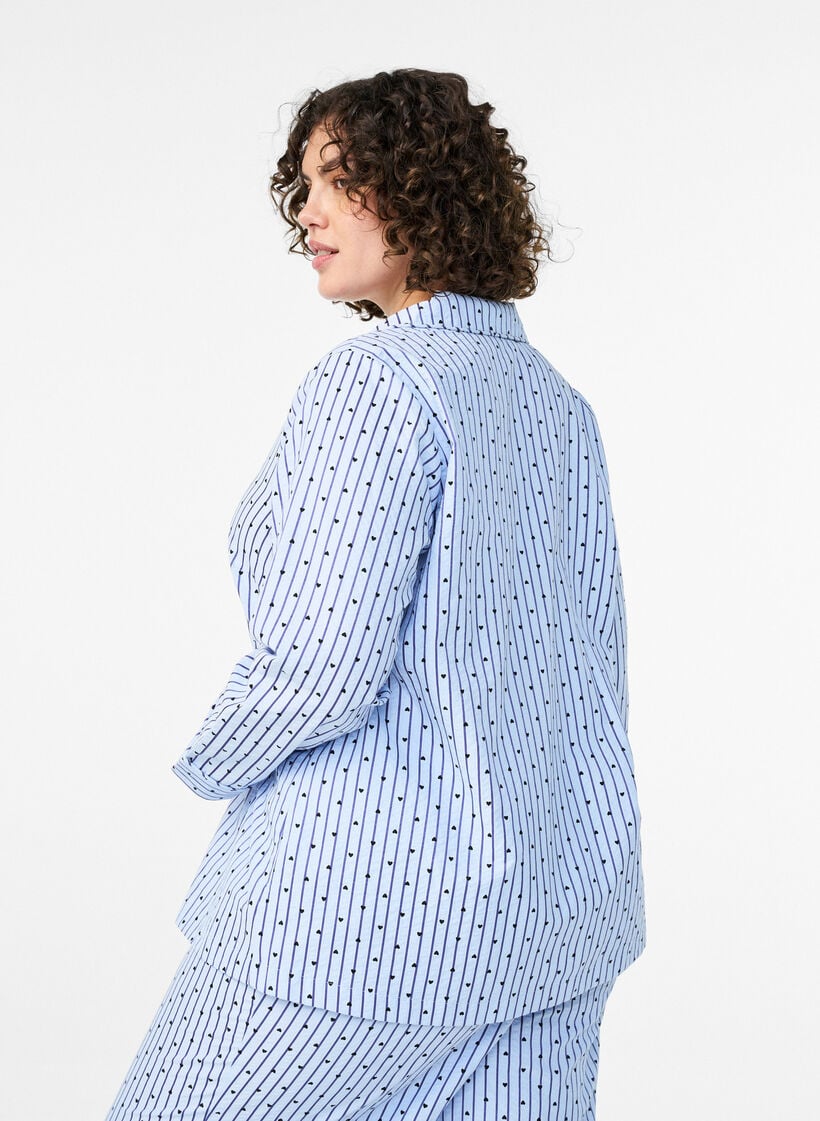 Seersucker-pyjamapaita, jossa pitkät hihat, Sininen, Model image number 2
