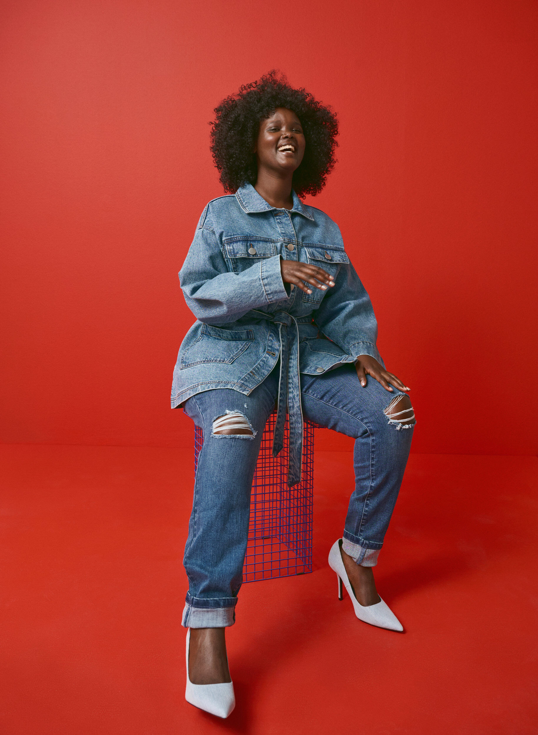 Zizzi Eritt&auml;in kapeat kulutusk&auml;sitellyt Amy-farkut, Blue Denim, Image image number 0