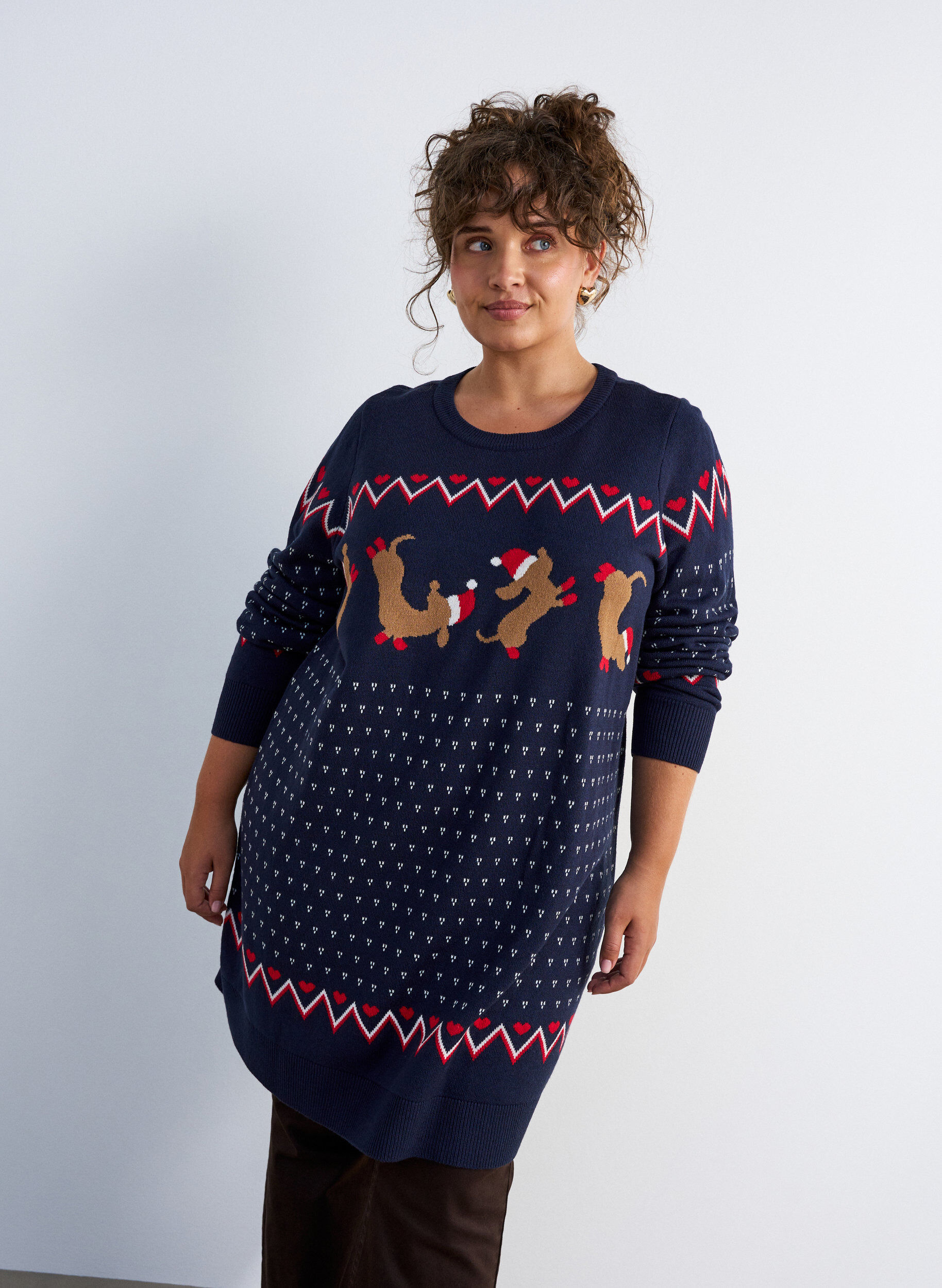 ZizziLyhyt neulemekko joulukuviolla, Sininen, Model image number 0