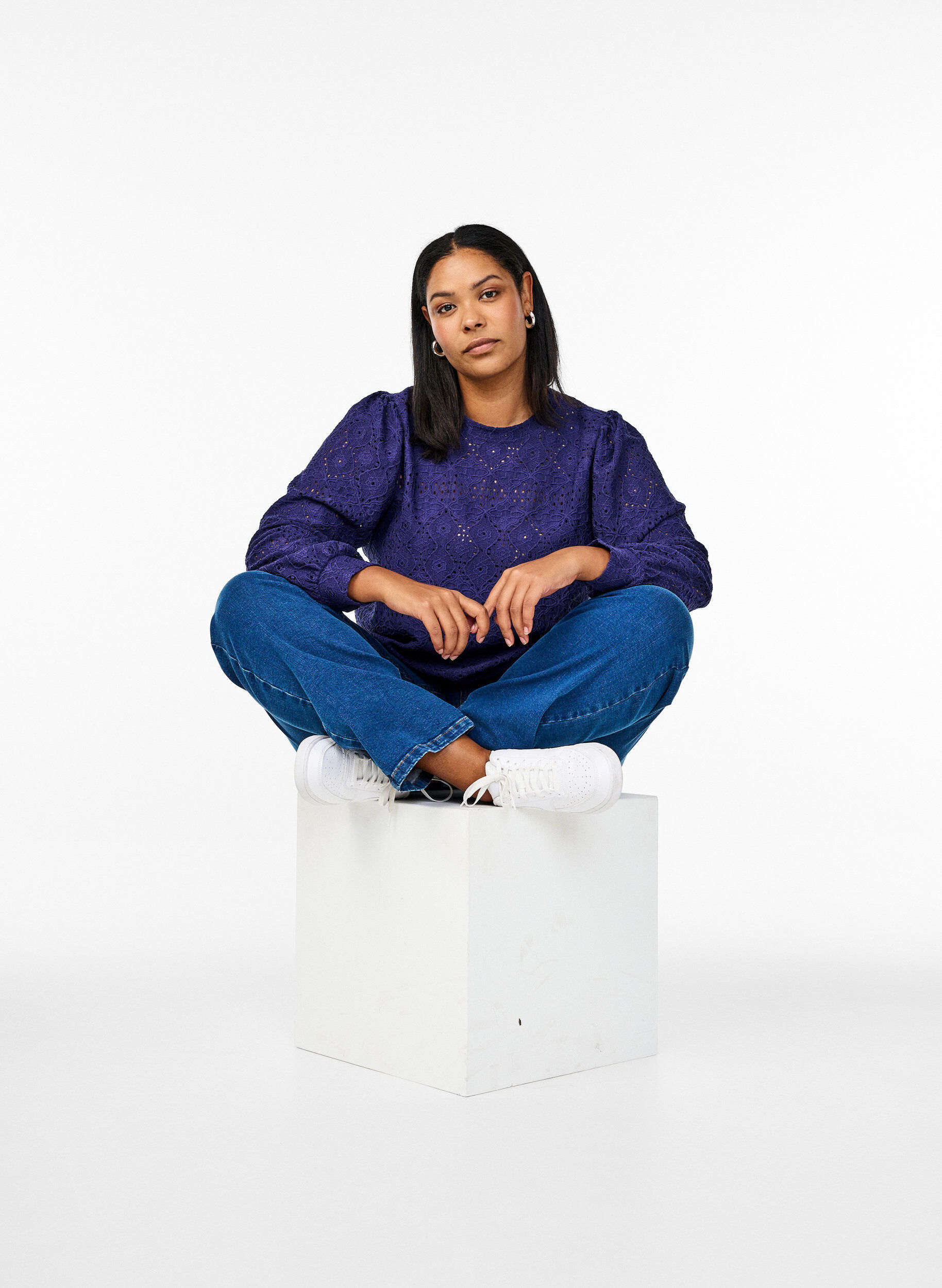 Zizzi Pitk&auml;hihainen pusero avoimella pitsikuviolla, Violetti, Image image number 0