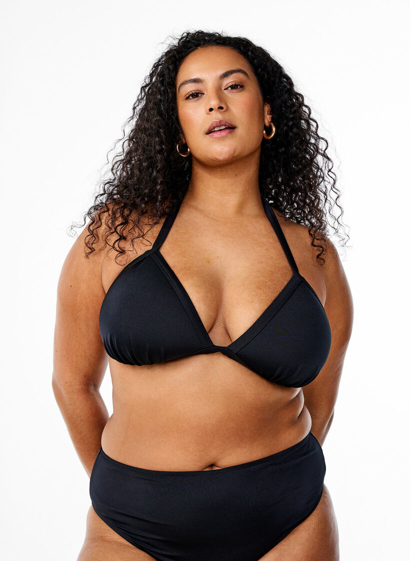 Yksivärinen kolmion mallinen bikiniliivit, Musta, Model image number 0