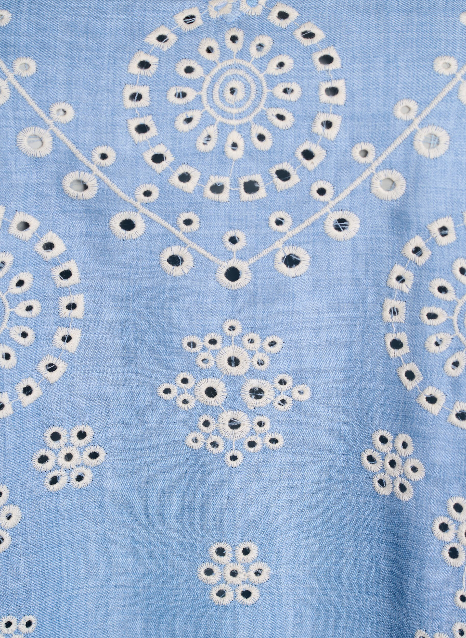 Zizzi Pusero broderie anglaise -koristelulla ja lyhyill&auml; puffihihoilla, Sininen, Packshot image number 2
