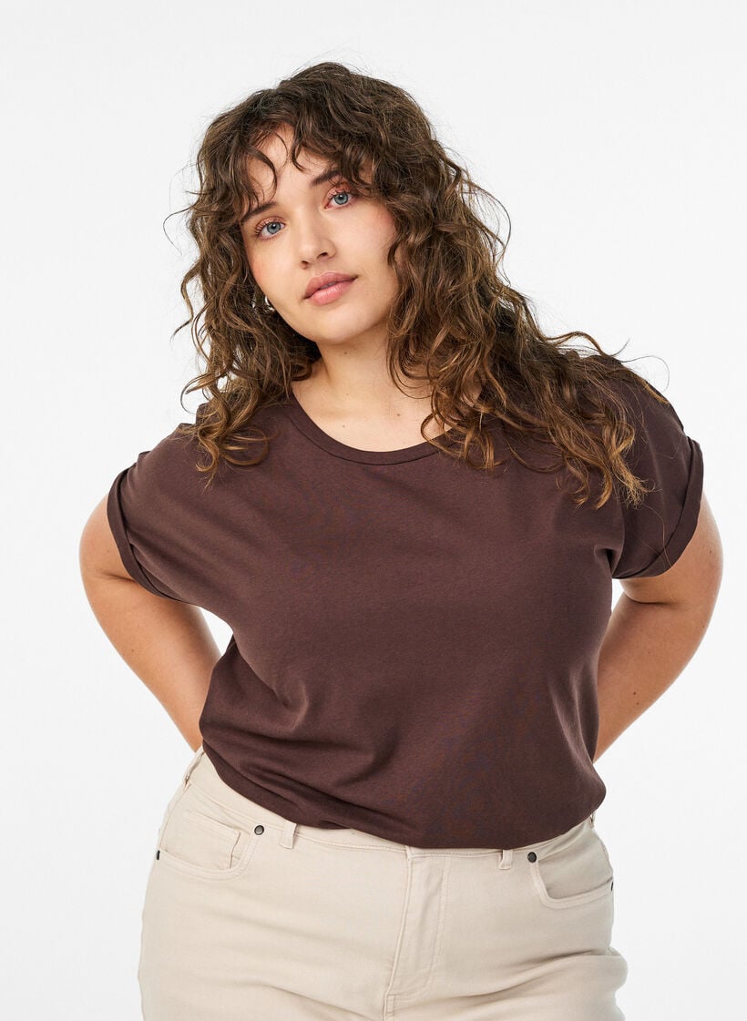 Lyhythihainen t-paita puuvillasekoitteesta, Ruskea, Model image number 0