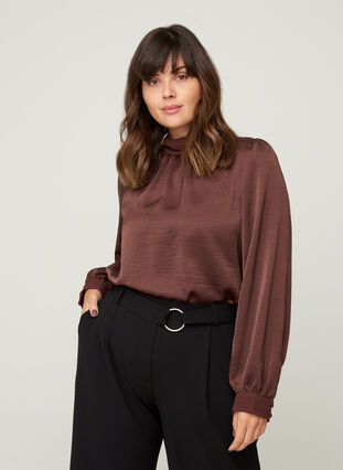 Korkeakauluksinen paita puhvihihoilla, Brown Ass, Model image number 0